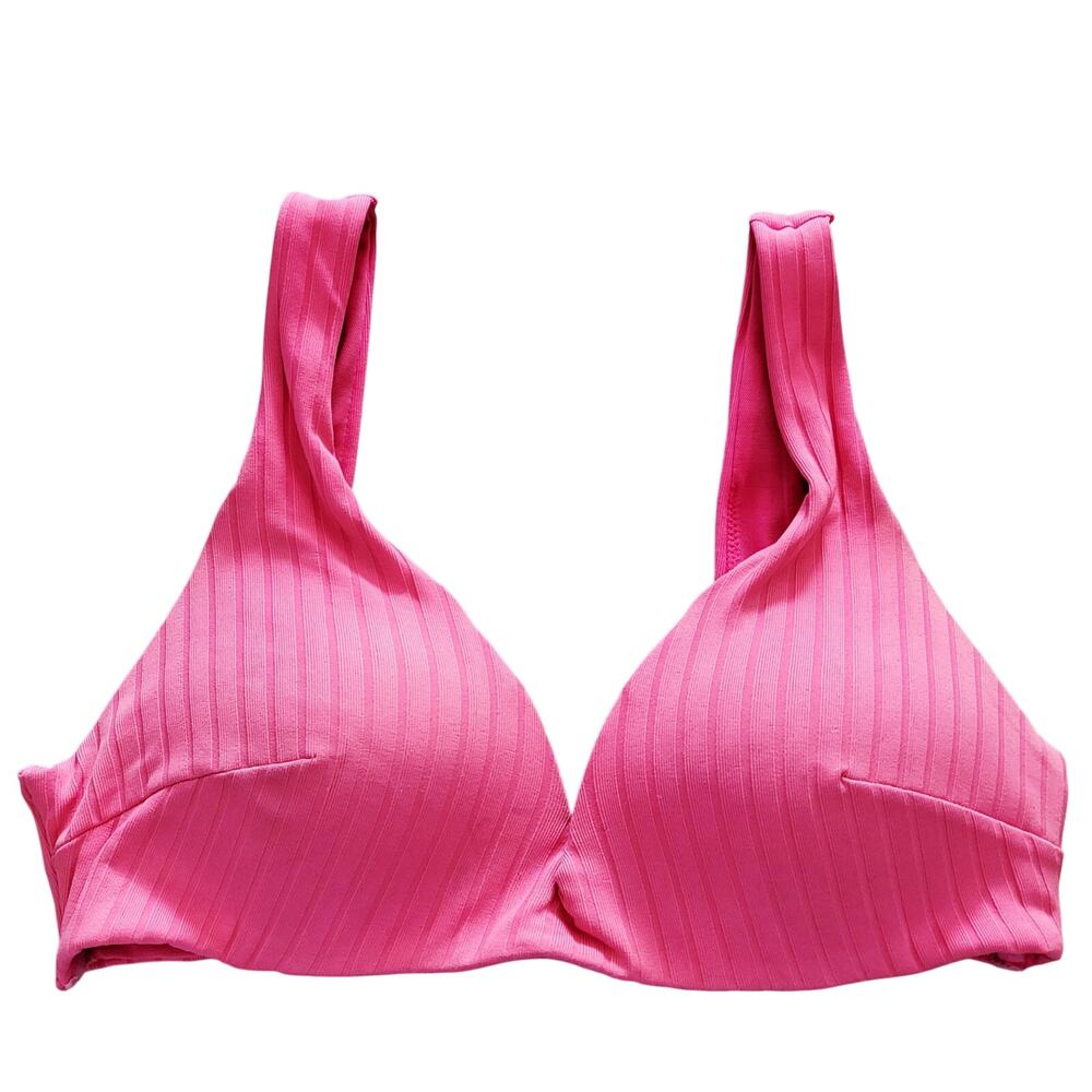 Sea Level Swim Australia Pink Ribbed Bikini Wide Straps Top V-Neckline Women's 8